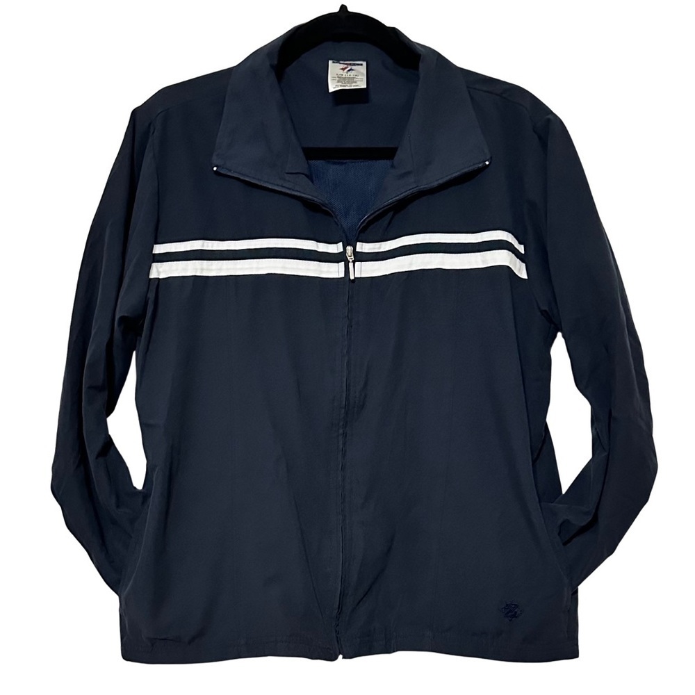 Jerzees Windbreaker Adult Sz Medium Youth XL Navy Full Zip Athletic Track Jacket